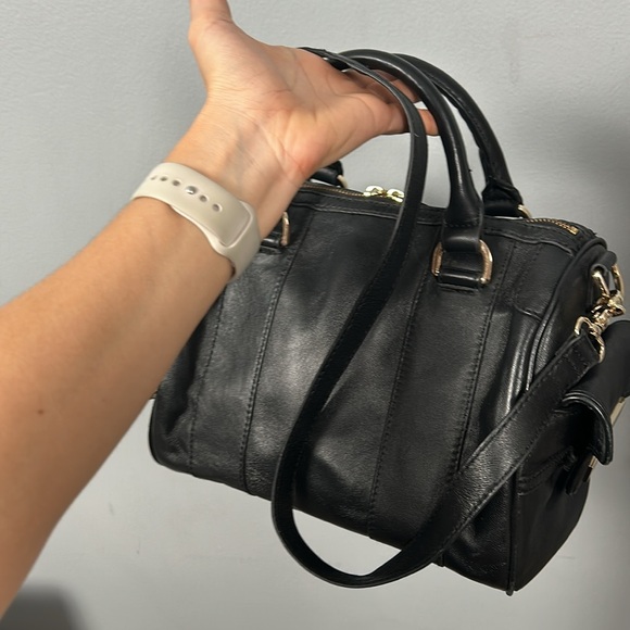 Zac Posen Z Spoke Black Leather Double Handle Gold Hardware Satchel Crossbody - Picture 8 of 17